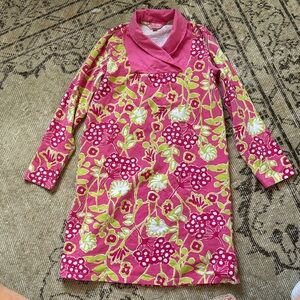 Lilly Pulitzer Girls XL (12/14) Long Sleeve Dress Petula Hotty Pink/Green